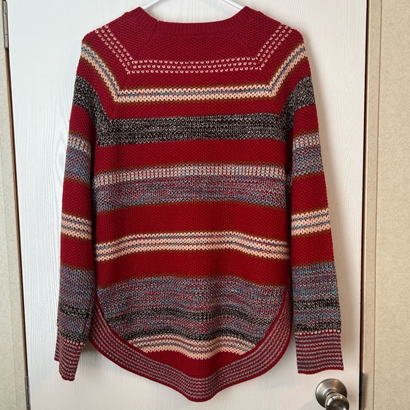 LIVERPOOL Red Striped Raglan Sleeve Sweater with Rounded Hem - Picture 3 of 8
